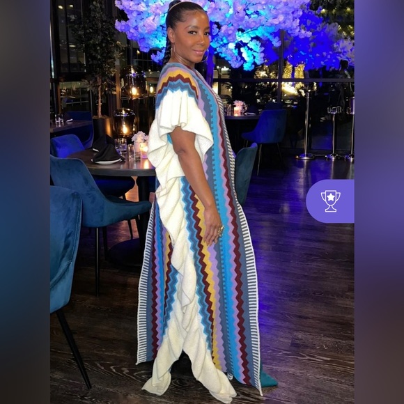 TRIBAL PATTERN RUFFLE SLIT CASUAL MAXI DRESSES - Picture 2 of 5